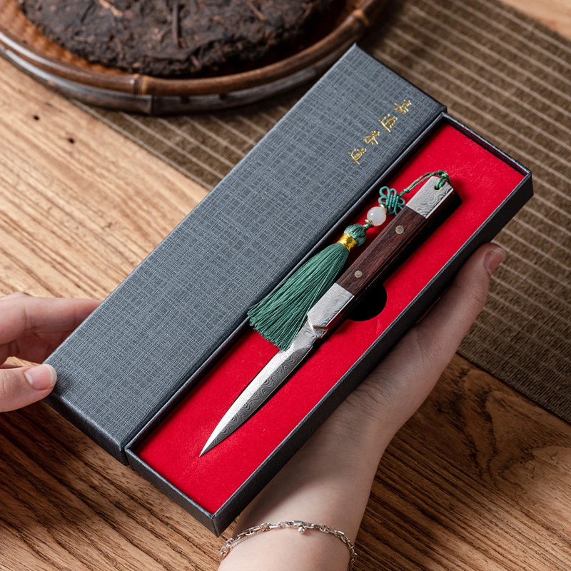 普洱茶刀大马士革纹钢撬茶针茶锥白茶茶饼开茶刀功夫茶具茶道配件