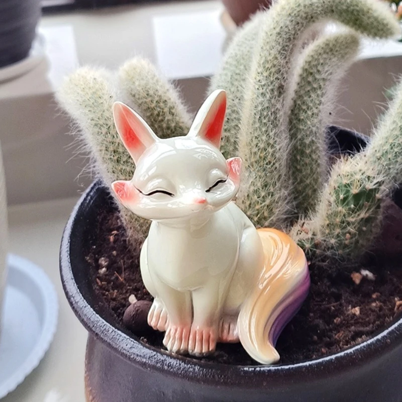 变色茶宠可爱九尾小狐狸绿植盆栽摆件可养客厅办公室家居创意摆设