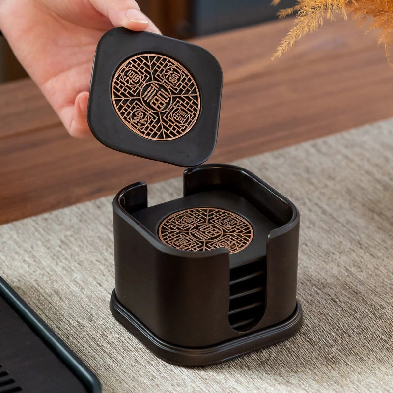 功夫茶道茶杯垫家用茶具配件茶盘方形电木隔热垫泡盘底托茶杯垫托