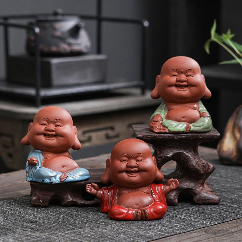 紫砂茶宠摆件手工可养欢喜小弥勒可爱茶玩茶艺家居装饰禅意弥勒佛