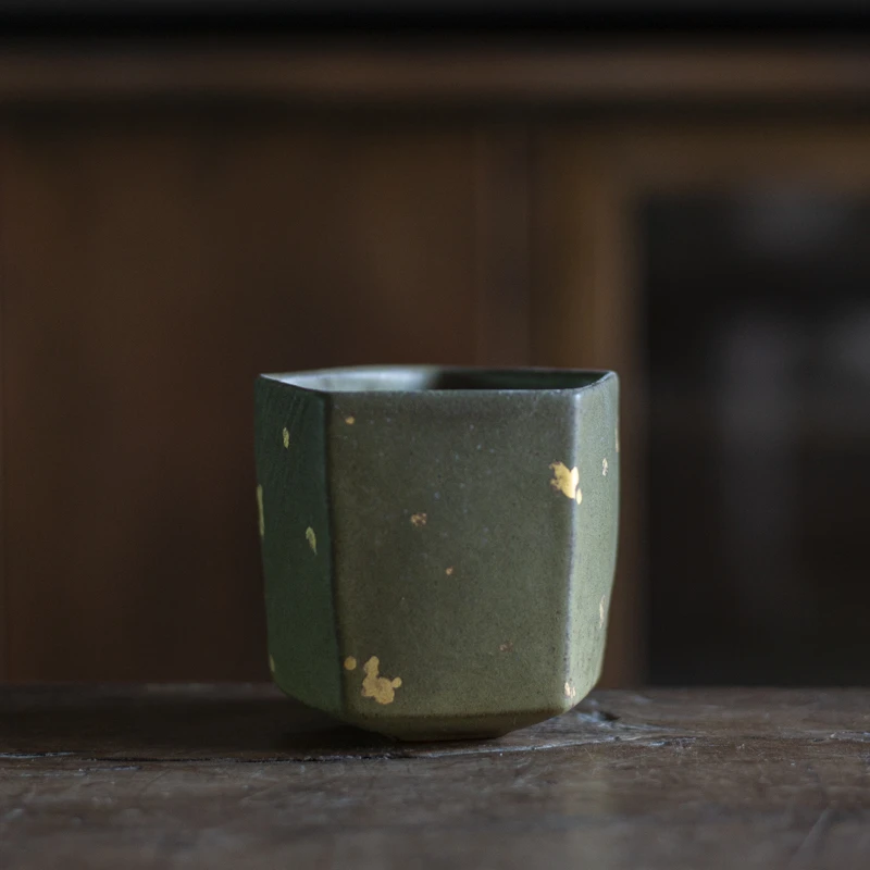 【芸漓斋】灰念青苔几何杯大茶杯主人杯（Q0535）家用复古陶瓷手绘