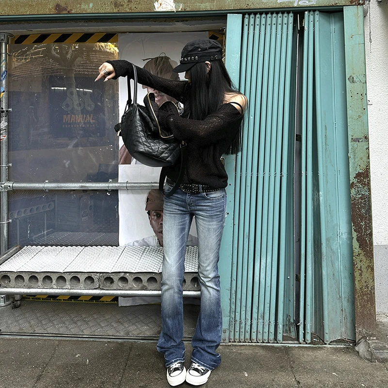 裤长107cm 超好看的水洗蓝微喇牛仔裤女秋冬辣妹加长高个子拖地裤