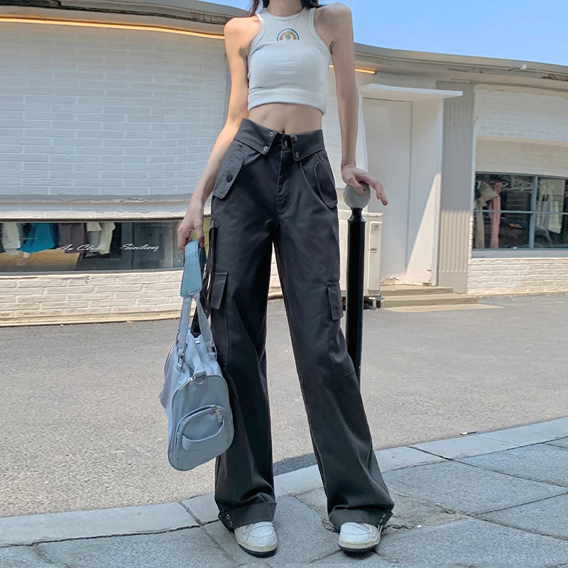 裤长111cm 美式高街工装裤女加长高个子春秋季窄版辣妹阔腿裤纯棉