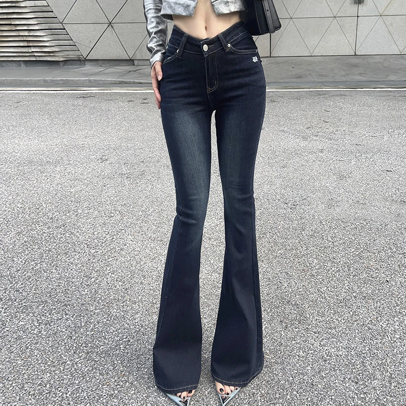 裤长114cm 超长V腰微喇牛仔裤女秋冬加绒加长高腰显瘦180喇叭裤潮