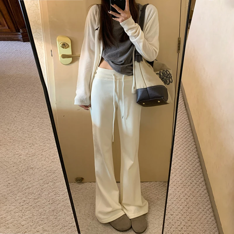 裤长108cm 白色微喇休闲裤女秋冬辣妹高腰加长高个子阔腿裤拖地裤