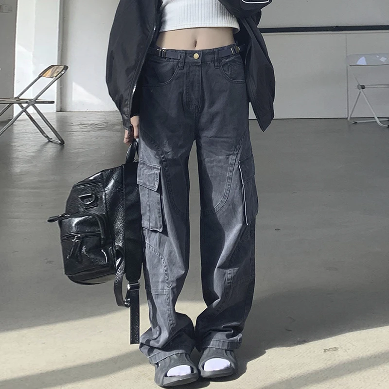 裤长108cm 美式水洗做旧辣妹工装裤女秋冬加长复古宽松高腰中性风