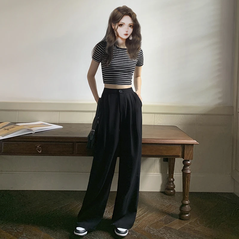 裤长112cm 夏薄款加长黑色西装裤女高腰垂感窄版直筒高个子休闲裤