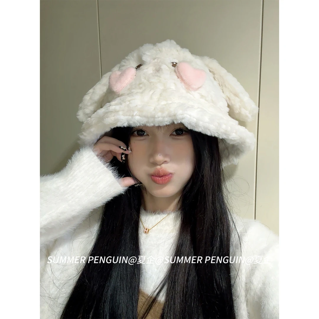 SUMMER PENGUIN秋冬毛绒保暖护耳渔夫帽女百搭显脸小甜美卡通盆帽