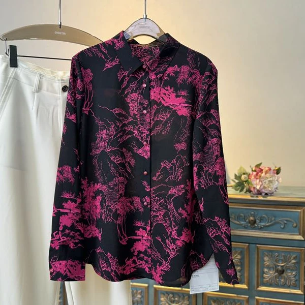 新款（金粉胭脂）碎花女衬衫时尚清新显瘦减龄高级感百搭印花女衬衣