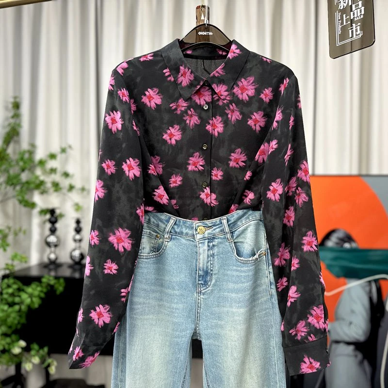 （胭脂美人）韩范原创时尚轻奢双层碎花女衬衫气质显花色女衬衣