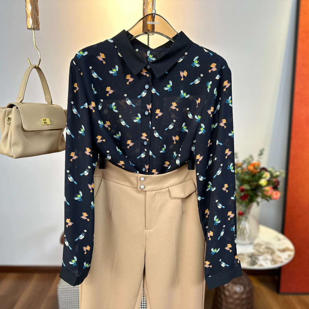 原创新款（新自然之翼）长袖碎花气质优雅减龄显瘦高级感印花女衬衣