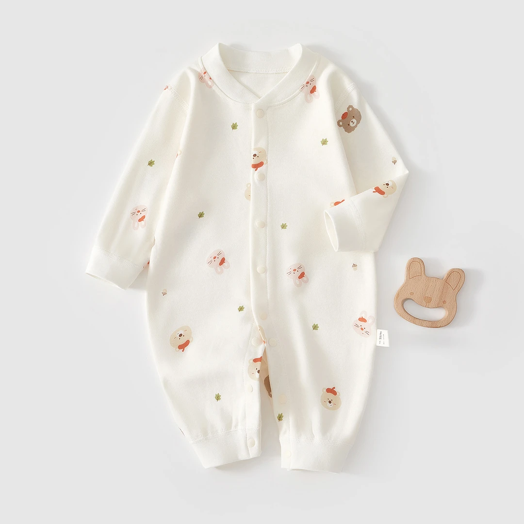 婴儿春秋款纯棉无骨连体衣新生儿四季长袖哈衣宝宝秋冬打底爬服