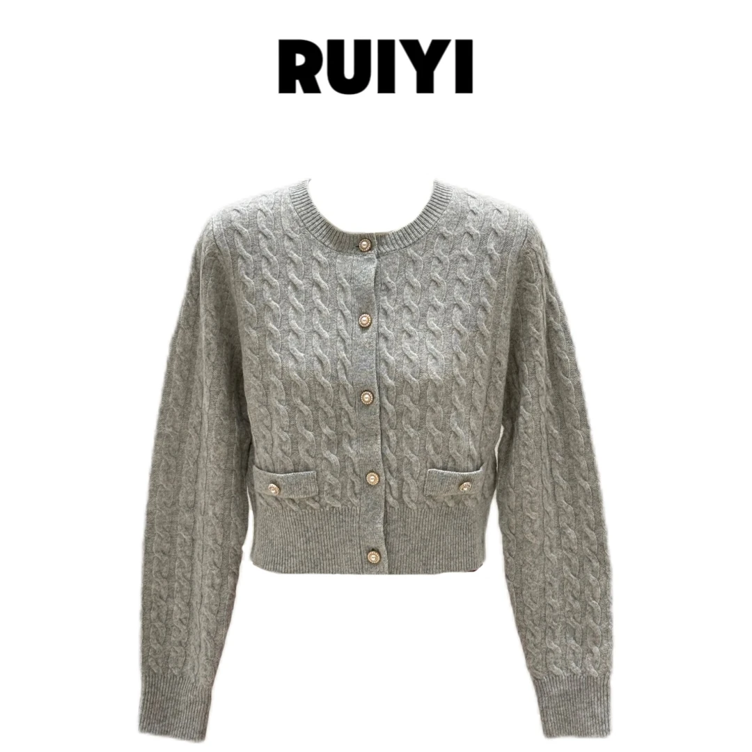 【RUI YI】100羊毛时尚轻奢百搭气质小香高级风秋冬针织衫长袖24092
