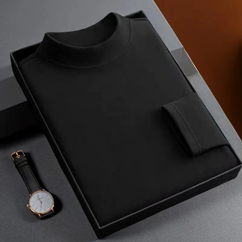 秋冬季男装半高领德绒打底衫男纯色长袖冬天男士保暖内搭加厚t恤