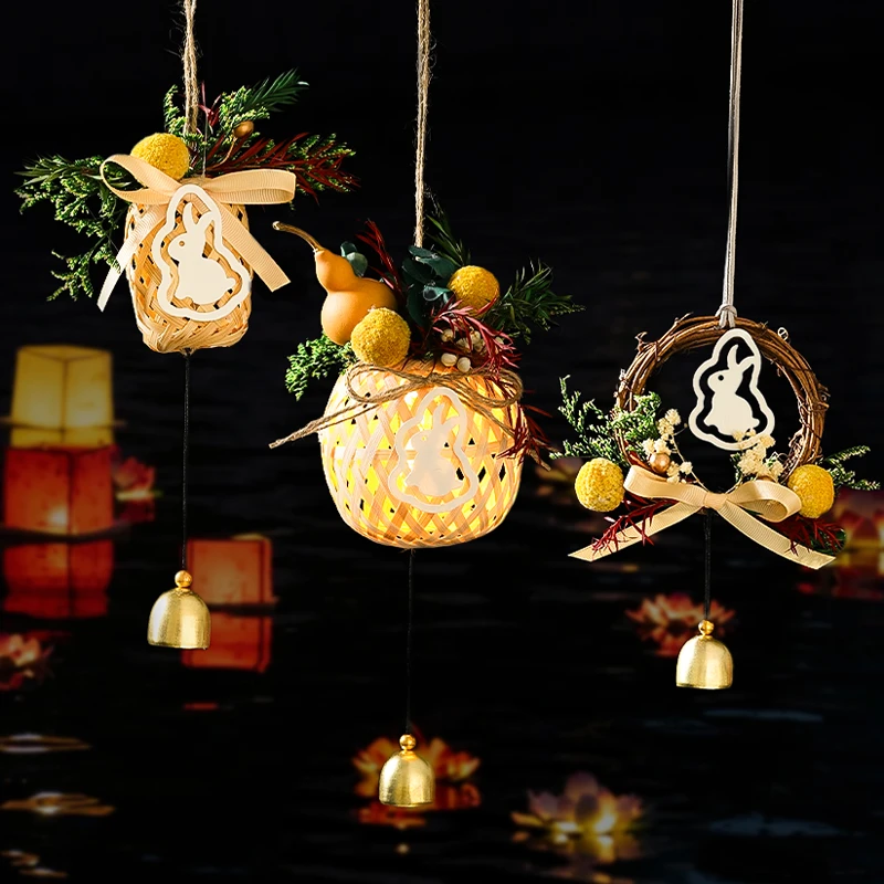 映菲寻竹编小灯笼2026新款中秋节手工diy 节日古风兔子花灯挂饰