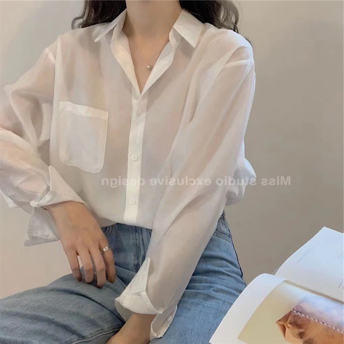 防晒衬衫女薄款外套夏季长袖外穿上衣复古港味风百搭天丝微透衬衣