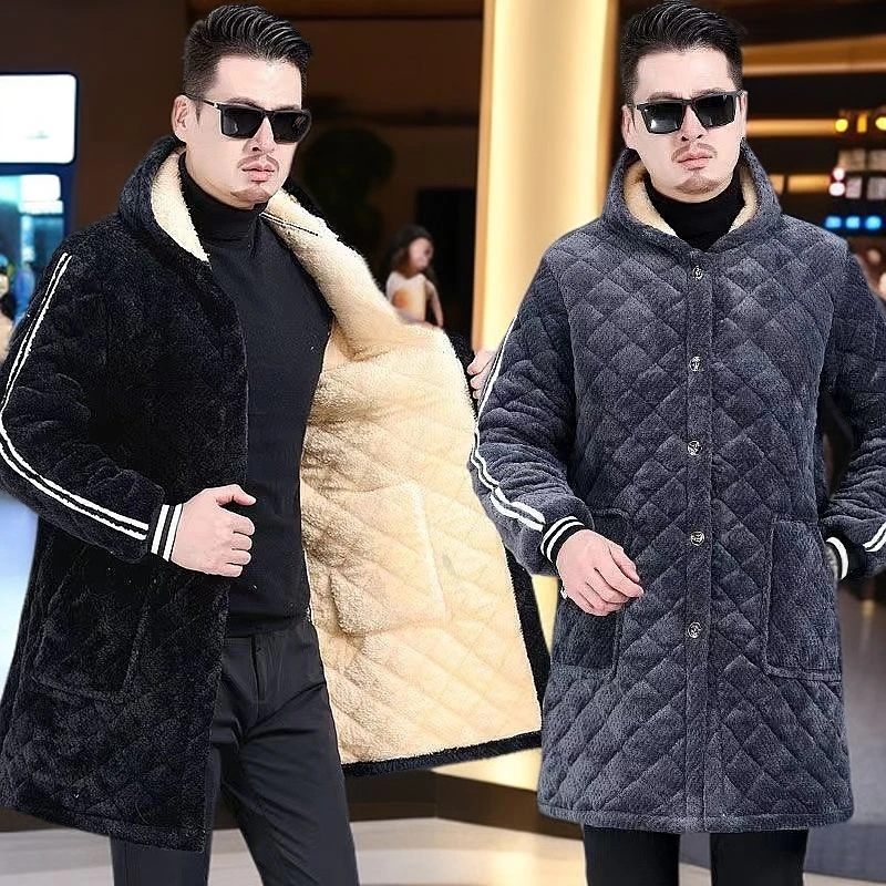 加绒加厚罩衣男士冬季棉服宽松中长款保暖夹棉耐脏工作服棉衣外套