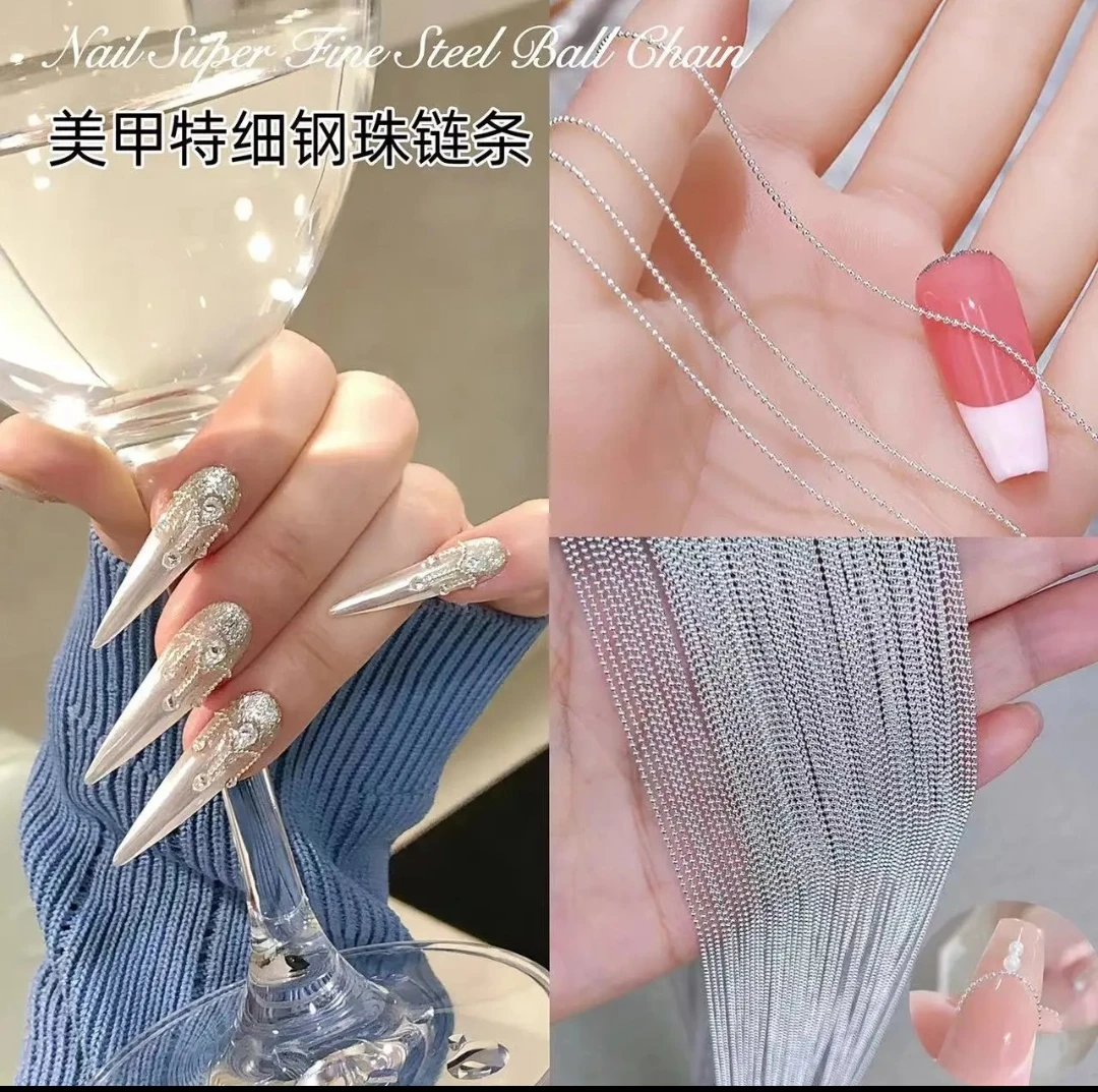 QA日系美甲细链条银色钢珠迷你网红爆款金属立体指甲装饰