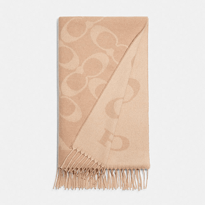 COACH/蔻驰女士经驼色流苏典标识LOGO大尺寸围巾CB684 美国直邮