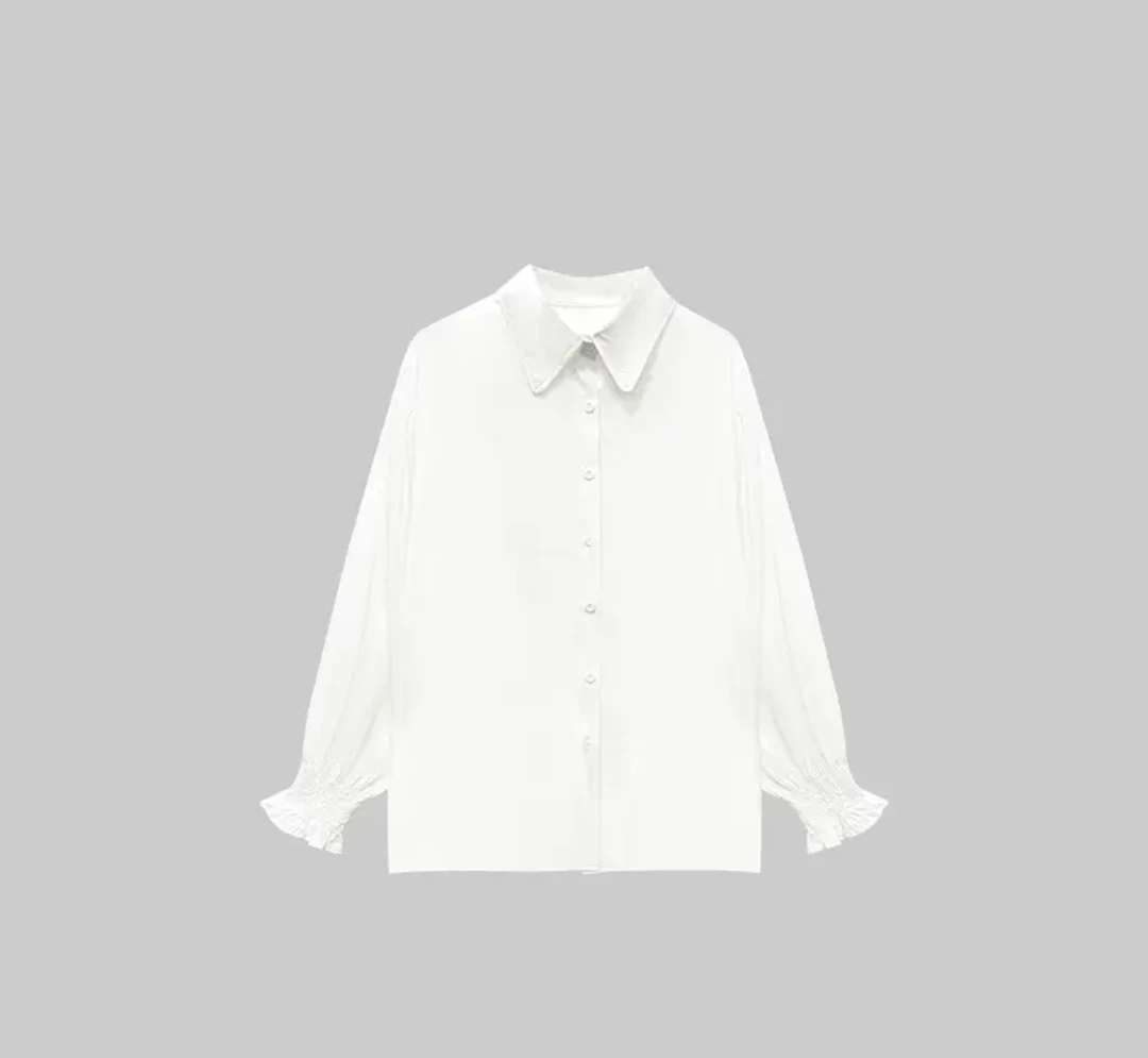 设计感小众衬衣春秋新款喇叭袖白色长袖衬衫POLO领上衣女