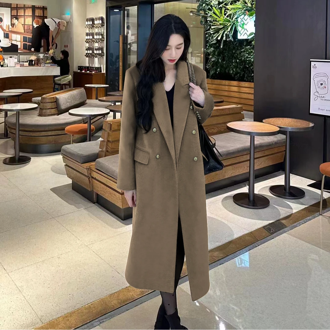 【N358】Liixu灰棕色呢子大衣秋冬高级感毛呢外套小个子加厚赫本风