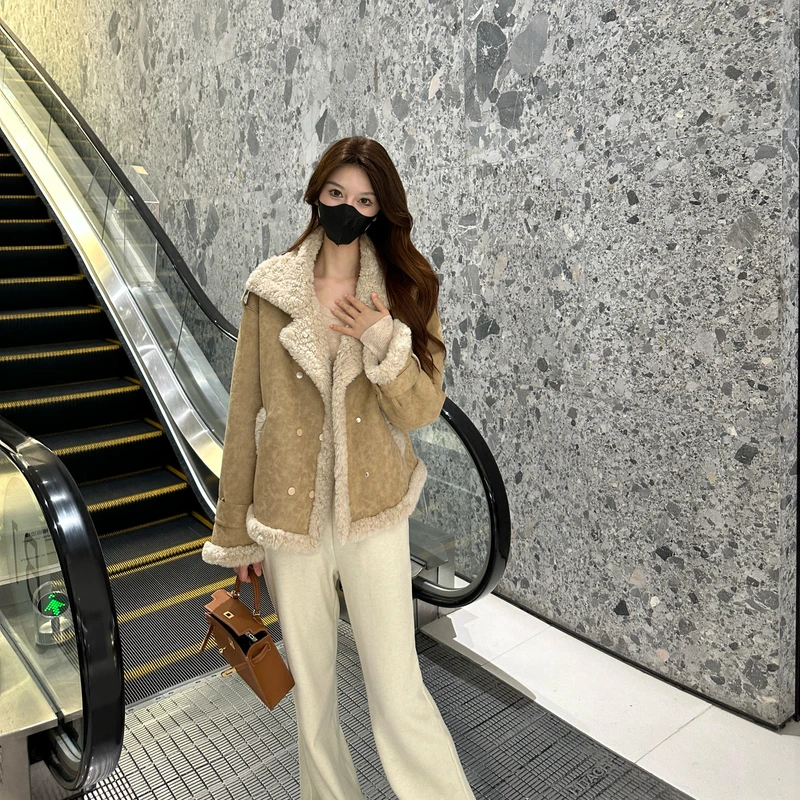 LiixuRW美式复古短款外套女秋冬宽松夹克加厚网红机车服L48WT001