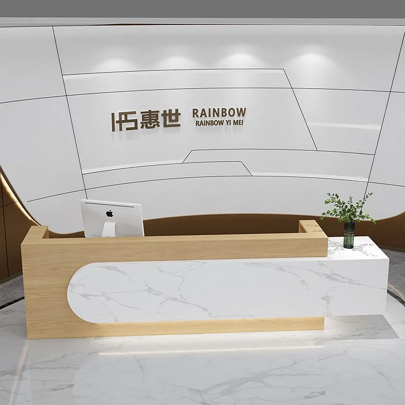 简约现代美容院收银台酒店艺术柜台迎宾木纹吧台桌公司前台接待台