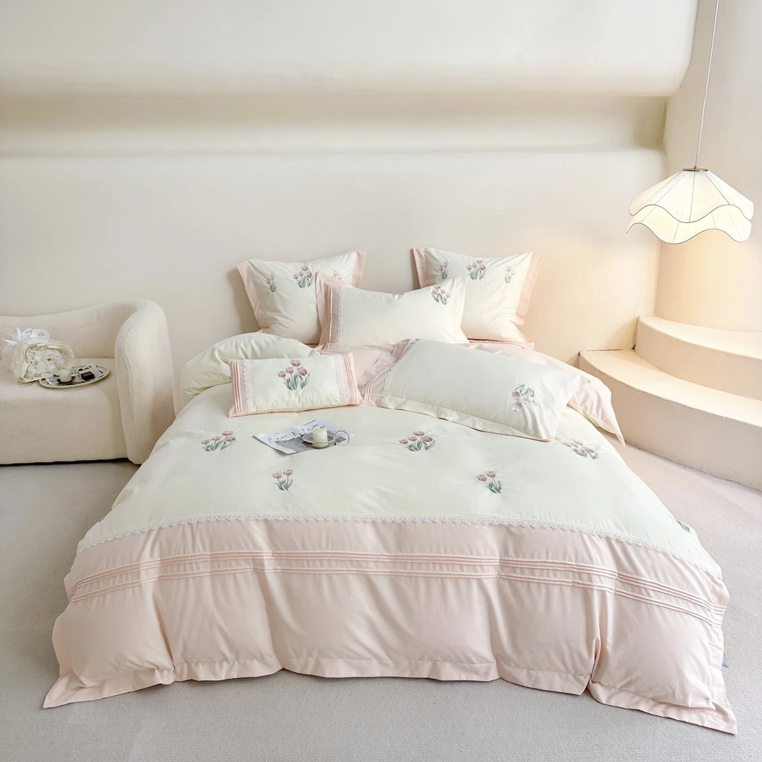 自在家丨郁金香  全棉小清新少女心刺绣磨毛四件套纯棉轻奢款床品
