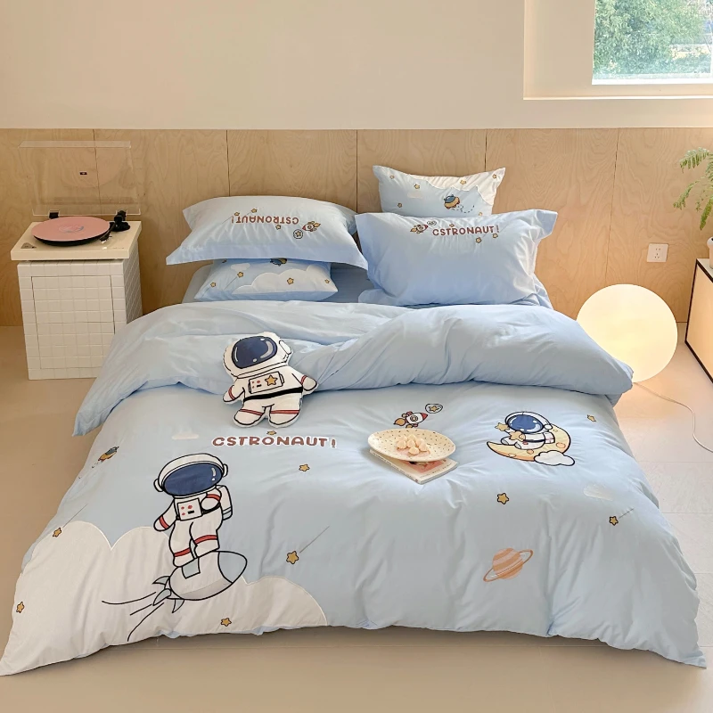 自在家丨太空之旅床上全棉卡通四件套纯棉水洗棉男孩床笠三件套