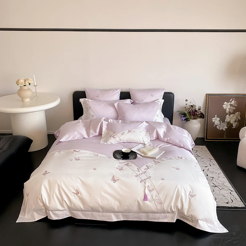 自在家丨幻影  全棉贡缎长绒棉刺绣四件套高档轻奢简约床上用品