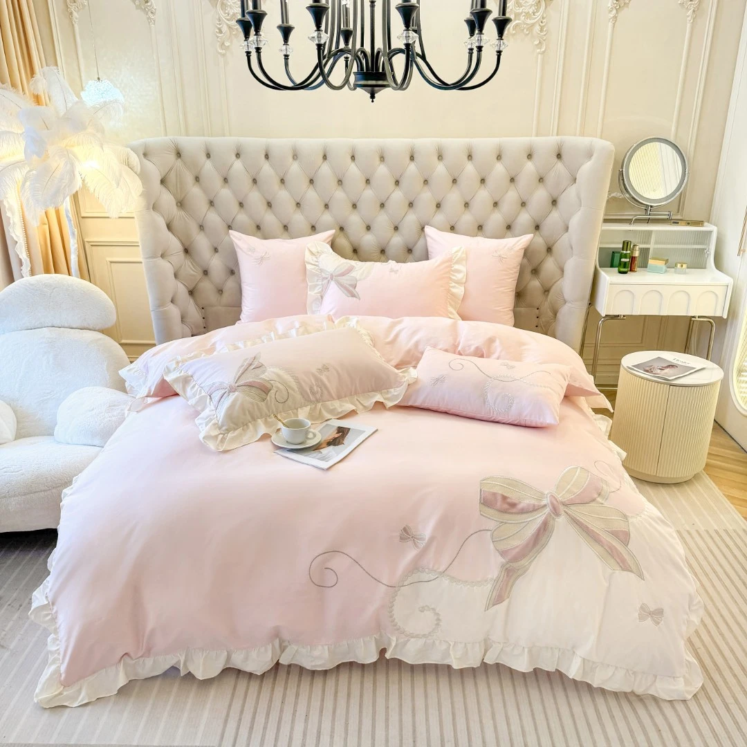 自在家丨漫天飞舞  全棉长绒棉法式轻奢绣花四件套少女心床单被套