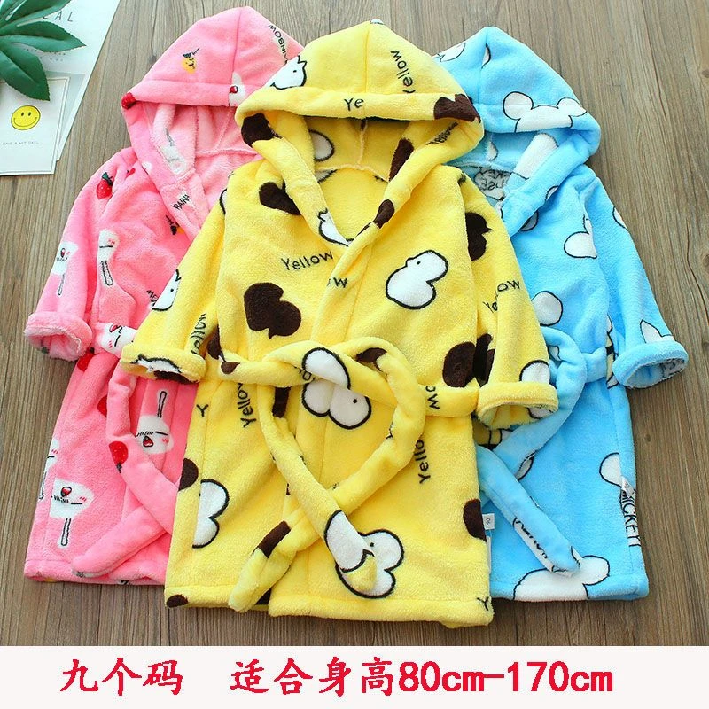 新款童装儿童浴袍卡通法兰绒小孩家居服睡袍大童连帽秋冬睡衣