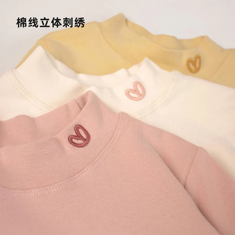 2023新款秋冬韩版儿童半高领纯棉上衣女童打底衫修身百搭中领T桖