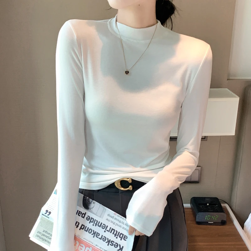 醉梓菡长袖打底衫女春秋季可外穿内搭圆领t恤修身显瘦百搭上衣潮
