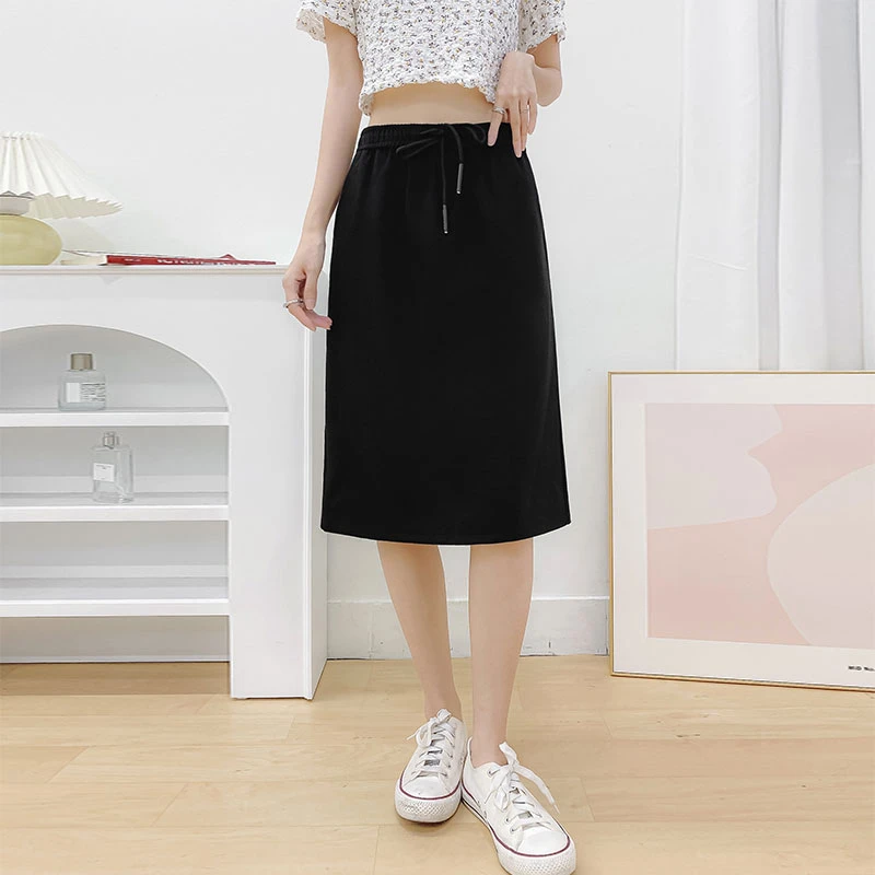 秋冬大码200斤黑色运动半身裙开叉A字松紧腰通勤显瘦直筒中裙春秋