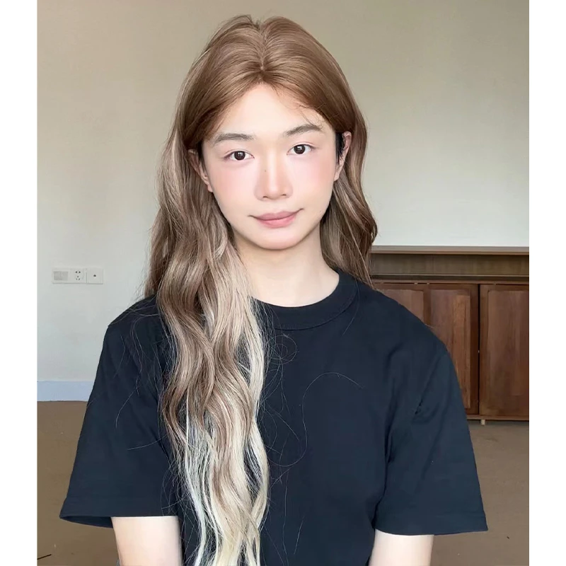 【熏烤专属】鱼妹妹假发女日常网红渐变长卷发中分前额蕾丝全头套式