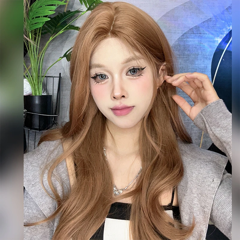 鱼妹妹假发女日常网红长卷发新款自然少女一字蕾丝中分全头套式