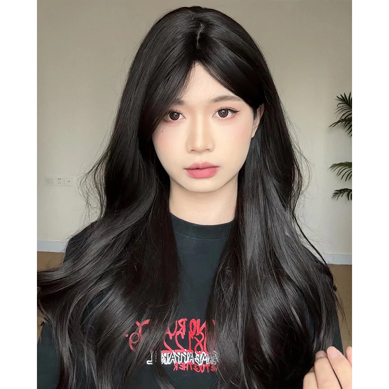 鱼妹妹假发女日常网红长卷发新款自然甜美逼真中分刘海全头套假发