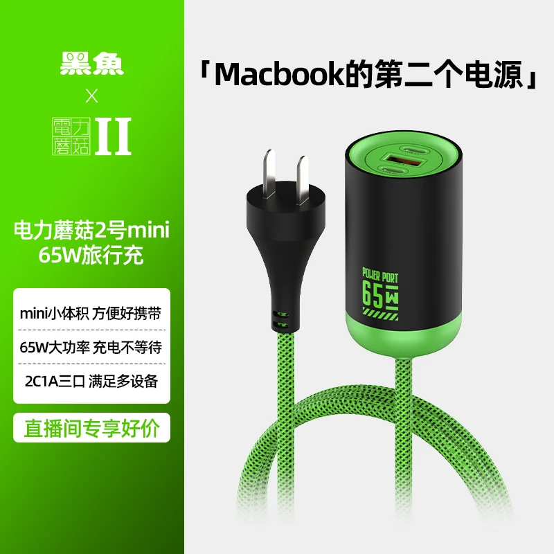 黑鱼mini65W氮化镓小巧原装多口迷你便携适用苹果15/16安卓旅行