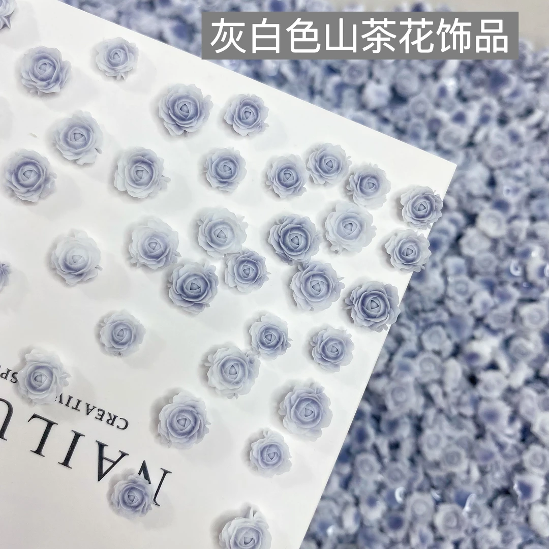 美甲高品质山茶花白色蓝色彩色渐变流行混装美甲手工钻雕花组合装