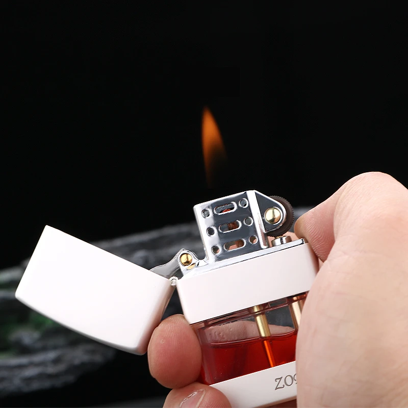 新款透明可视油仓煤油打火机个性机械防风复古网红创意刻字男