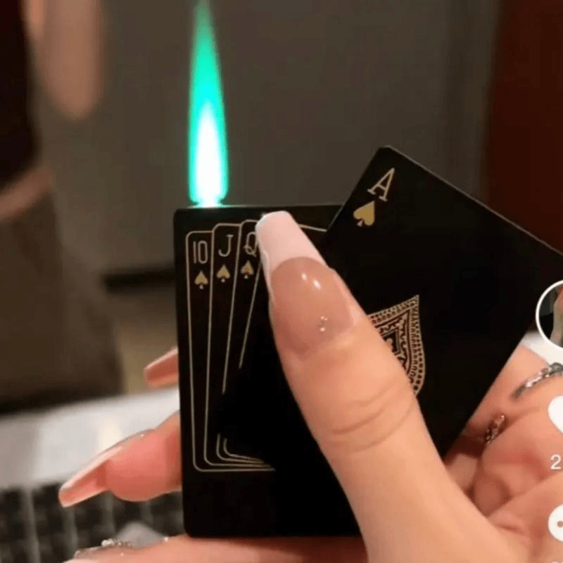 网红扑克牌打火机充气绿焰个性创意便携金属侧滑火机高档定制礼物