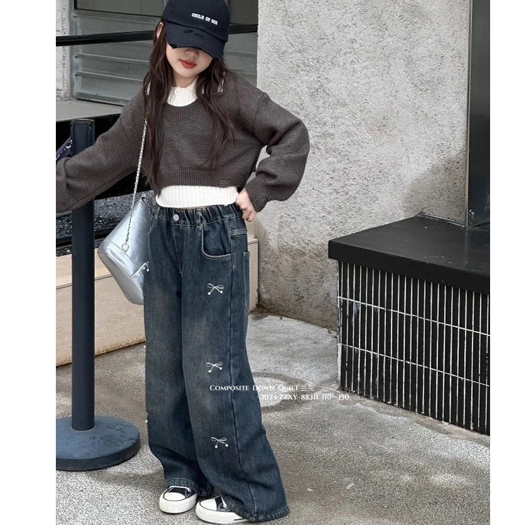 NZ043秋冬加绒牛仔裤新款儿童秋款长裤中大童秋装牛仔窄版直筒裤