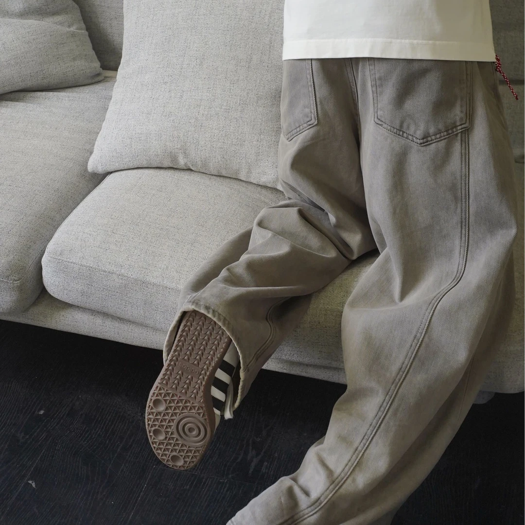 [6折/断码优惠]秋冬脏脏直筒重磅宽松做旧水洗休闲牛仔裤