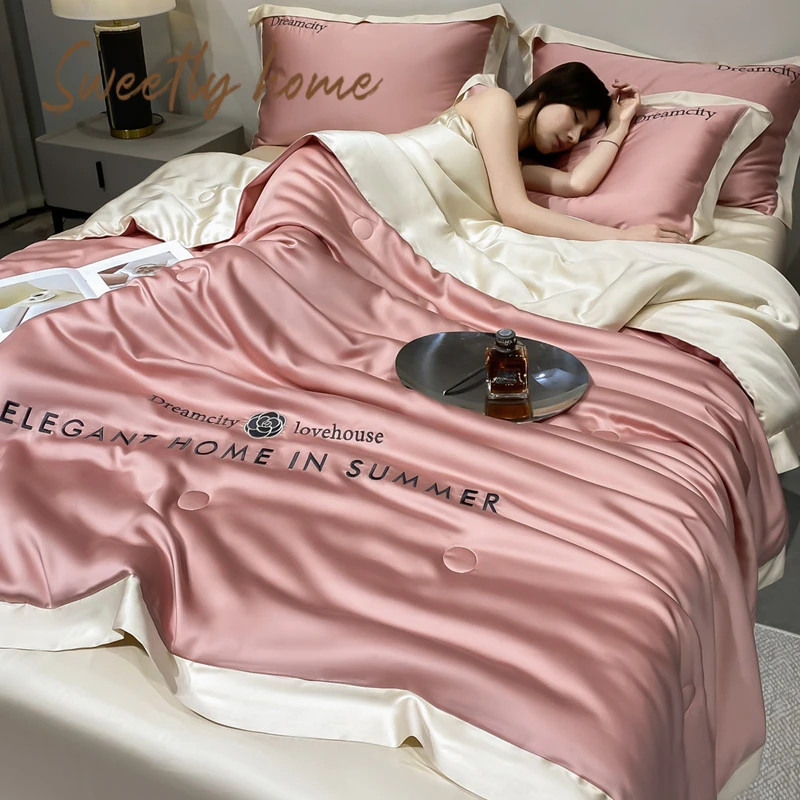 南通2024新品双人水洗冰丝夏被四件套刺绣空调被夏凉被床品三件套