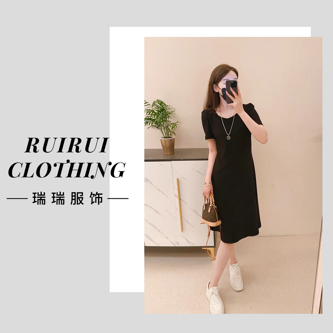 【瑞瑞推荐】5 小黑裙 D88529时尚百搭气质短袖显瘦黑色连衣裙