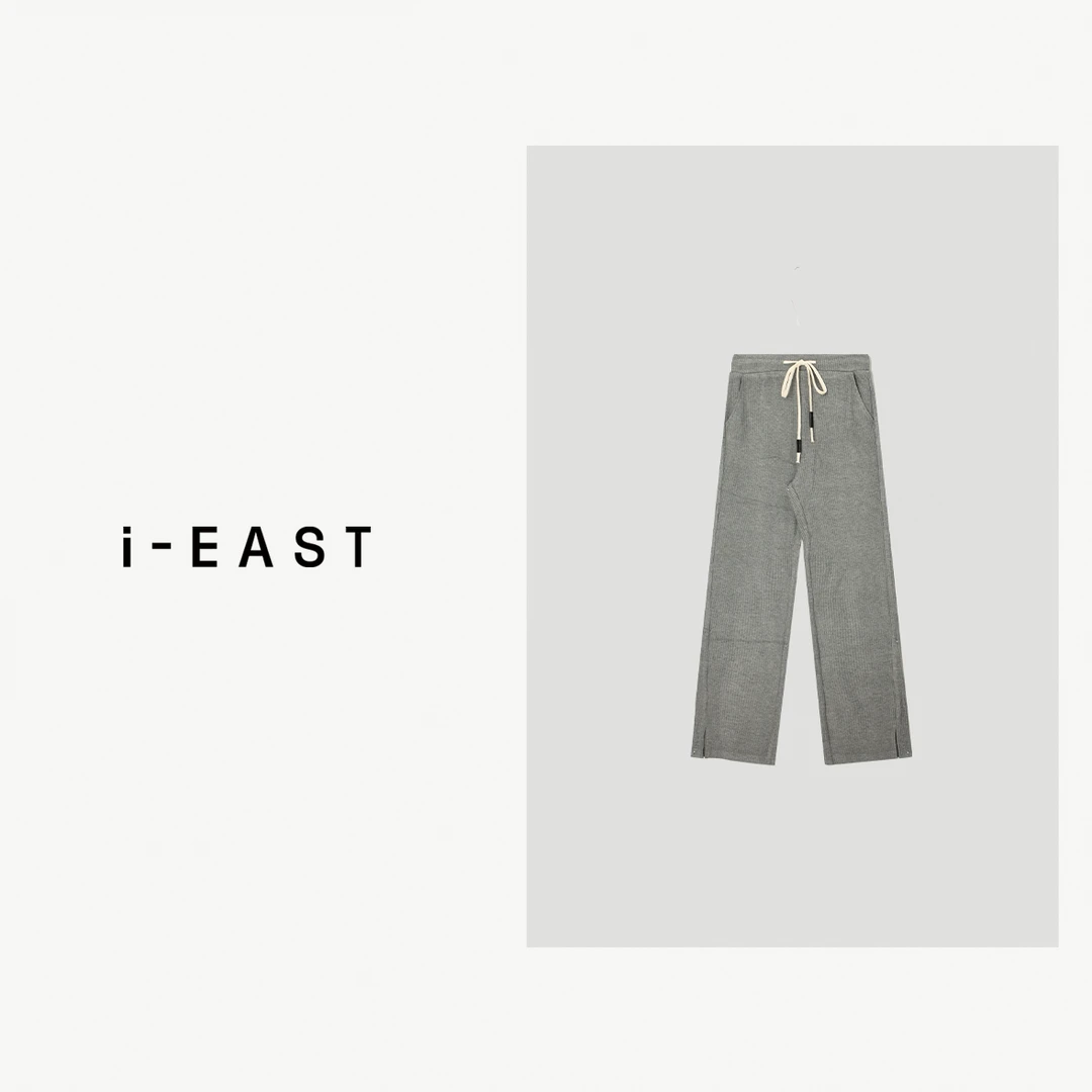 i-EAST 条纹休闲裤~竖条纹松紧腰百搭休闲裤-4D K12937