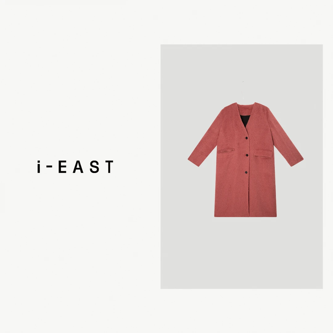 i-EAST 名门新贵~高级感双口袋毛茸茸中长款毛呢外套-4D WT10120