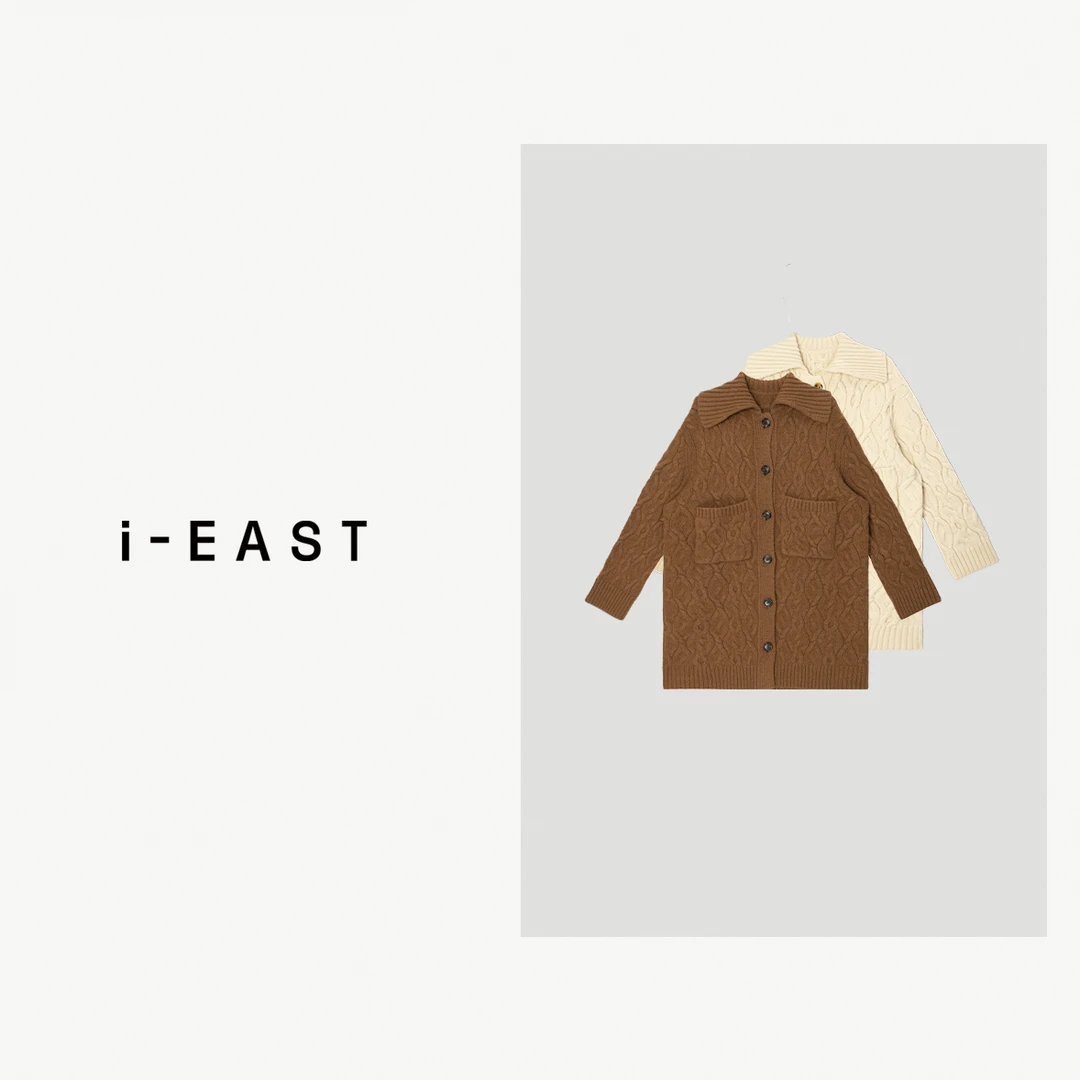 i-EAST 纯甜富家女~小香风麻花编织翻领毛衣裙-4D SY0739