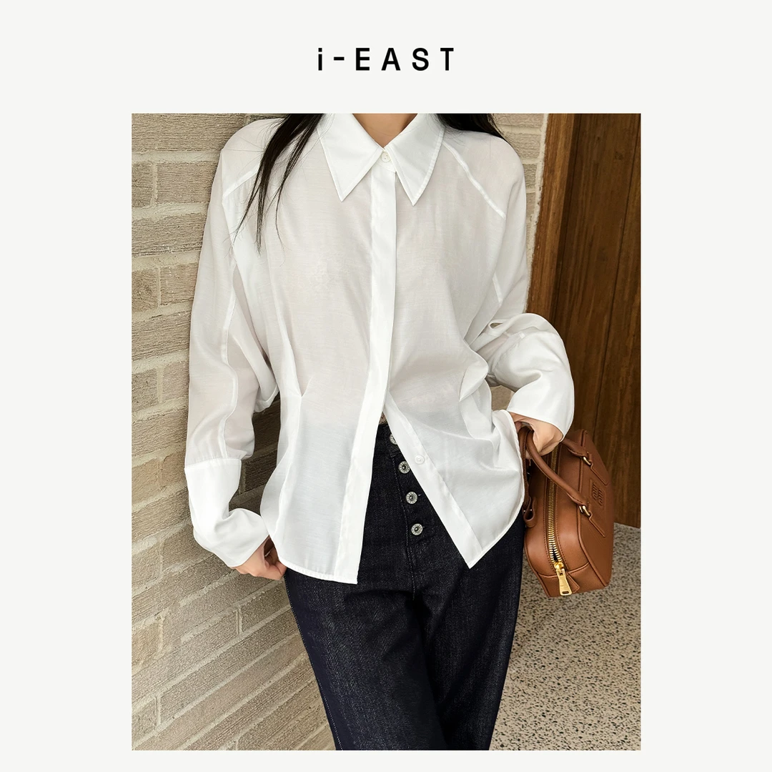 i-EAST 心跳频道~腰部褶皱设计感衬衫-4C T12080